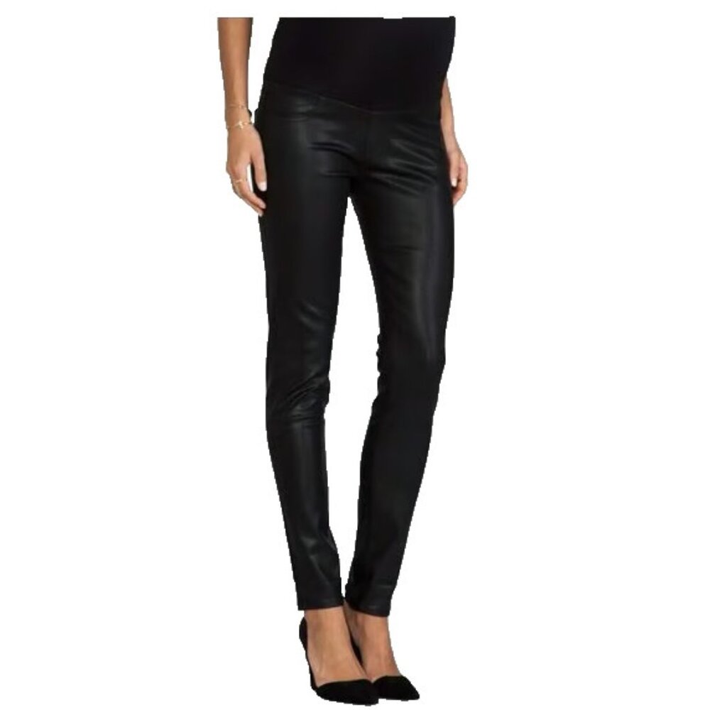NWT Paige Denim Verdugo Ultra Skinny in Black Coated Stretch Maternity Jeans 34